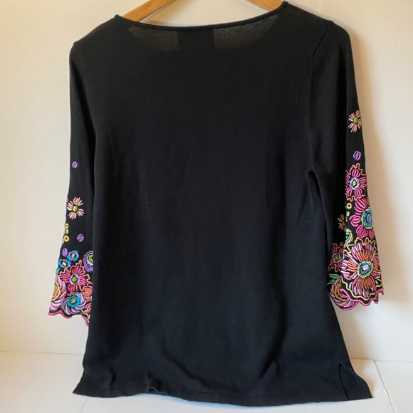 Bob Mackie Wearable Art long sleeve shirt embroidered flowers bright colors S - Picture 2 of 8